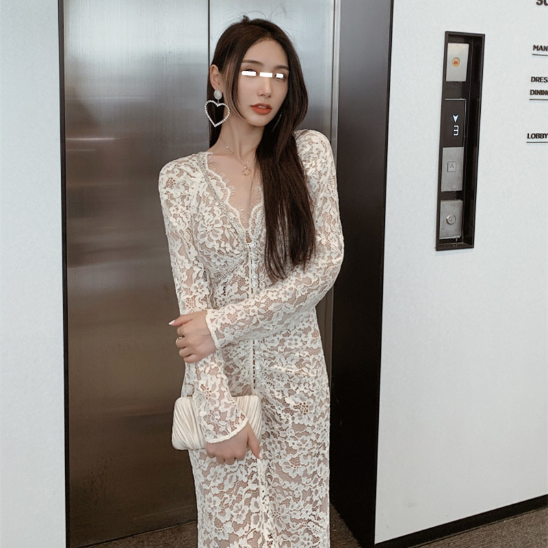 Lace V-Neck Long-Sleeve Dress, picture 5 of 5