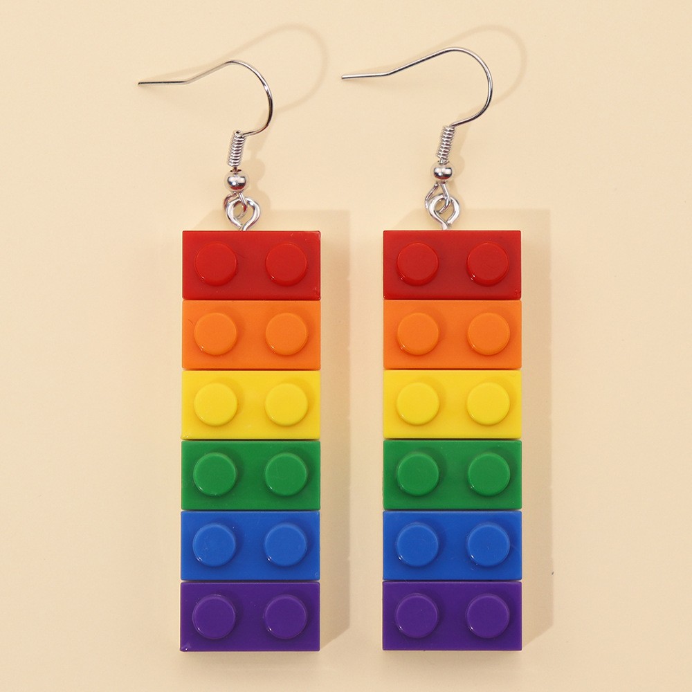 Six Color Rainbow Building Block Earrings