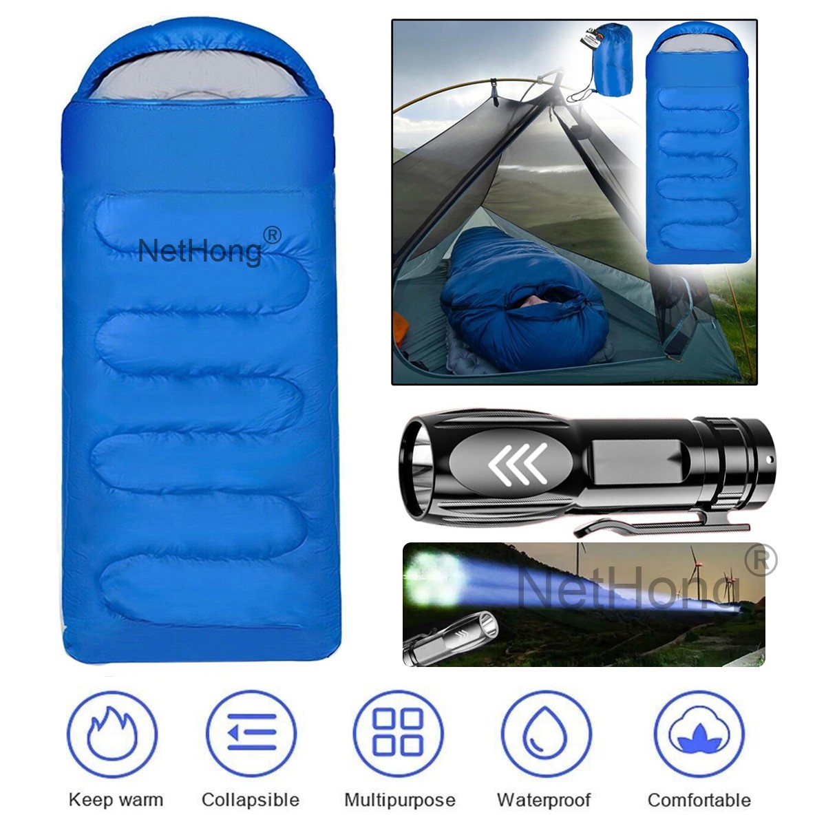3-4 SEASON SINGLE SLEEPING BAGS CAMPING RECTANGULAR ENVELOPE ZIP UP KIDS AND GROWN-UPS