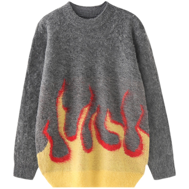 Title 1, Flame Sweater Womens Lazy Wind Mid-length Loos...