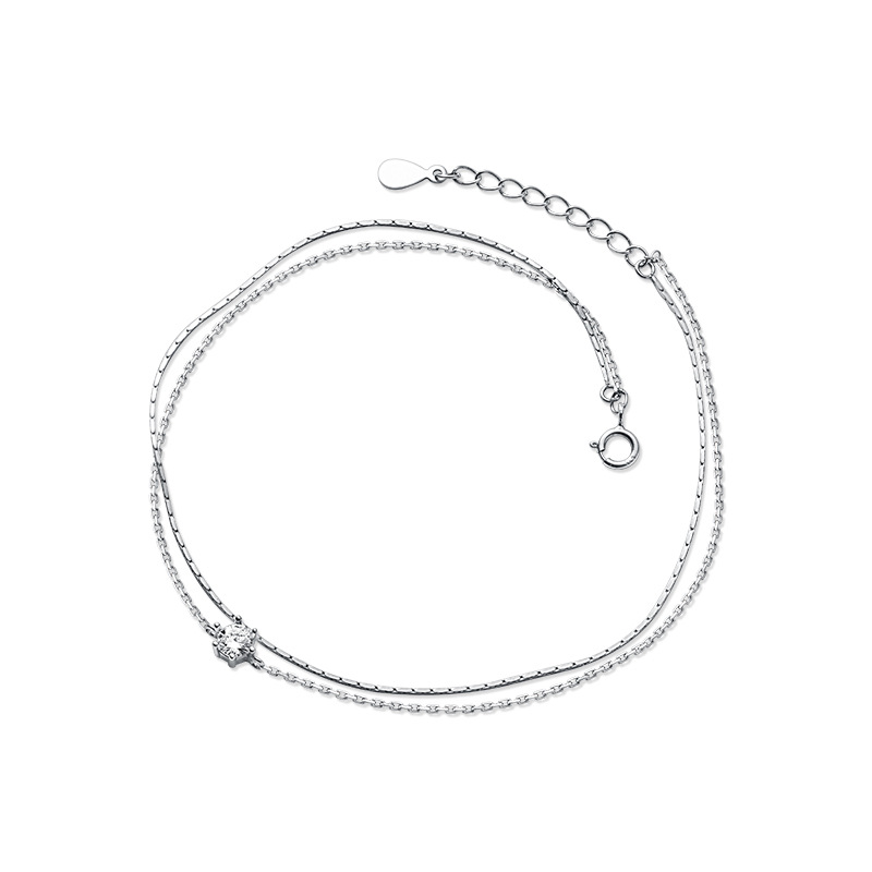 Korean Temperament Sweet Double Layer Six Claws Single Diamond Snake Bone Chain Foot Jewelry