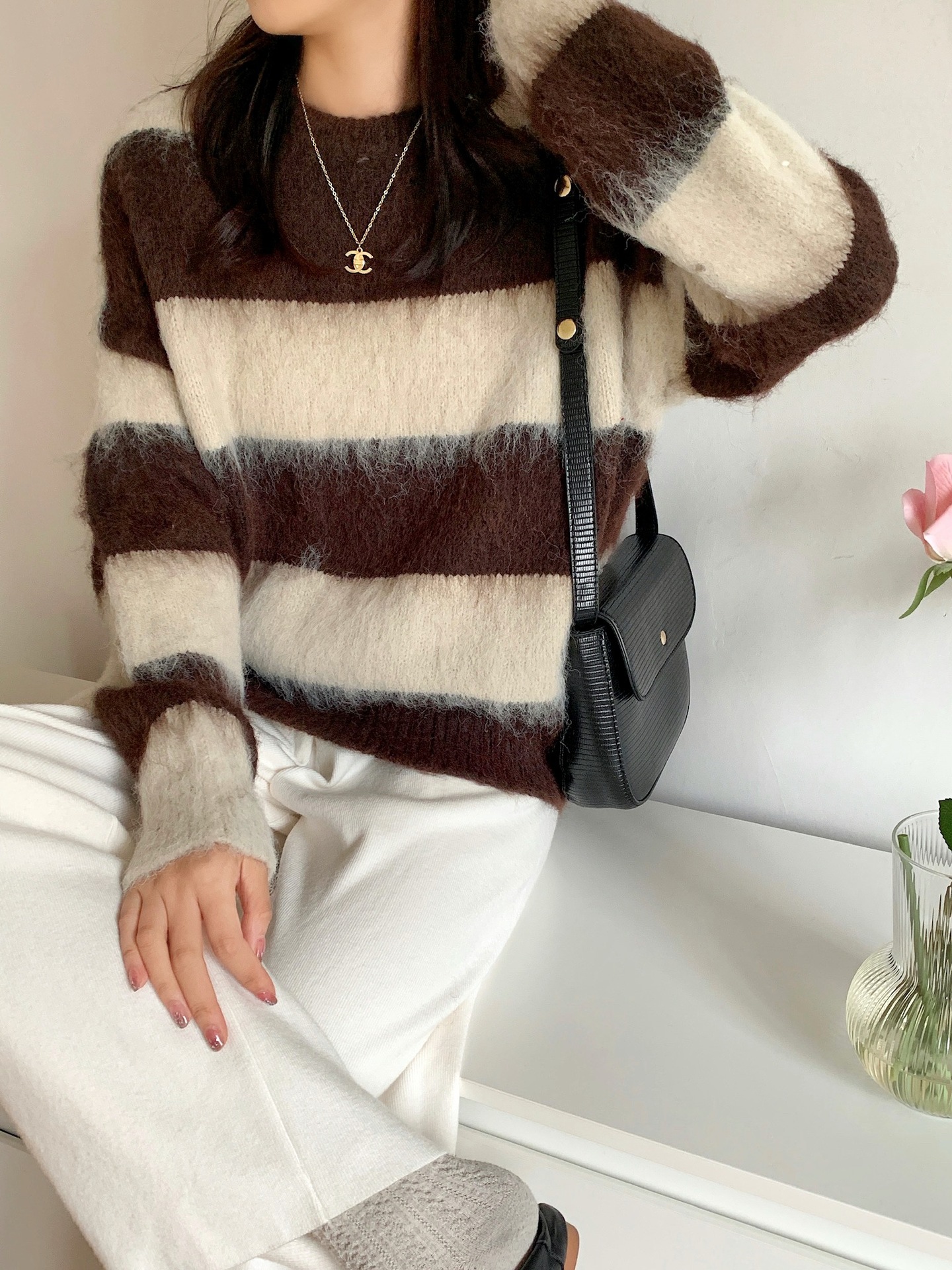 Women's Retro Brushed Striped Pullover Sweater
