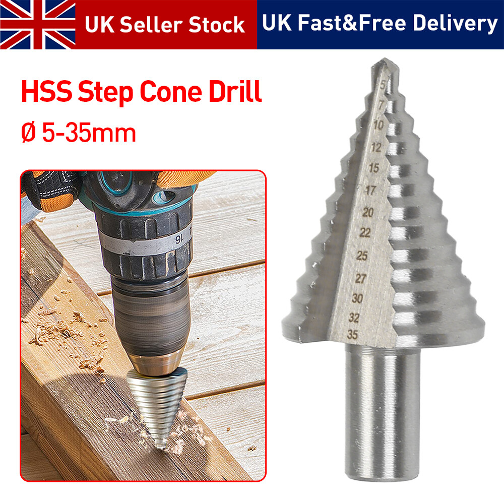 5-35mm 13 Step Titanium Spiral Groove Conical Cone Drill HSS Bit Set Hole Cutter — image 2