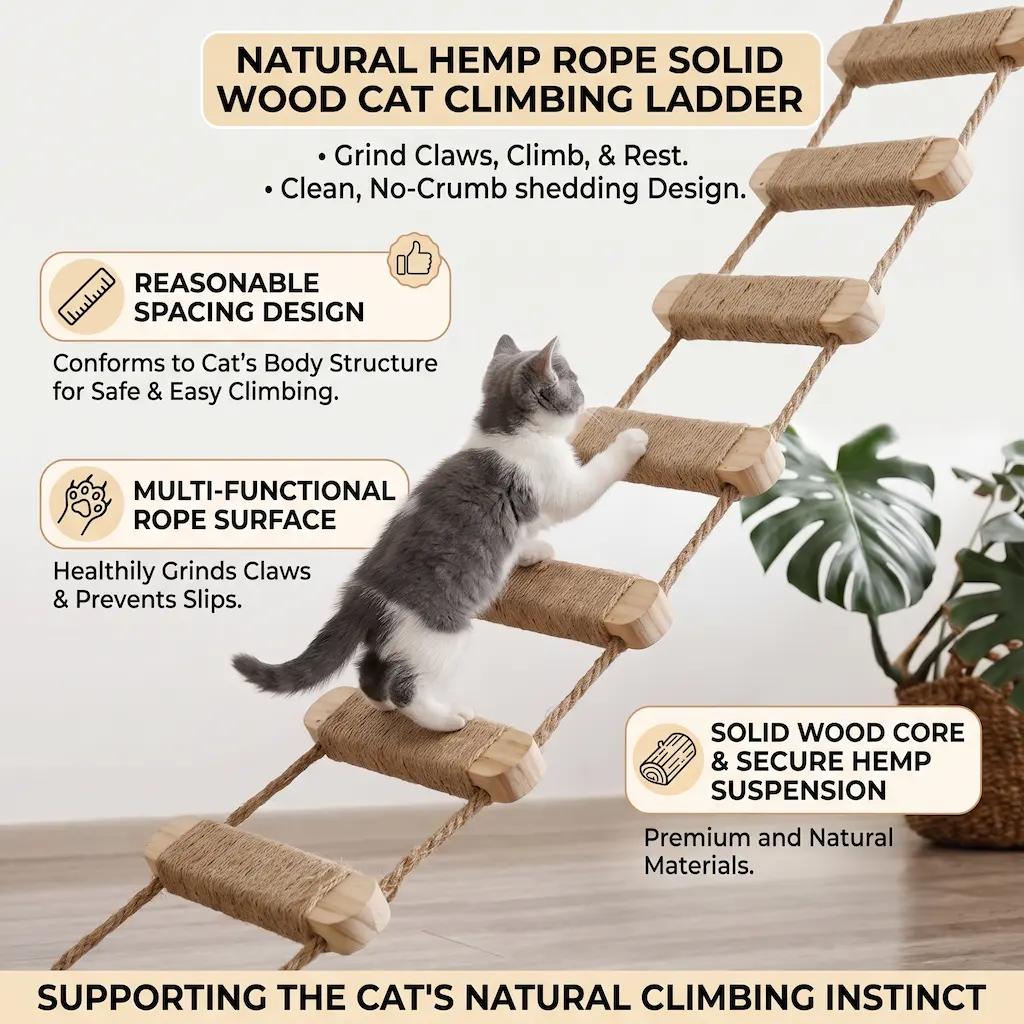 DIY Solid Wood Cat Rope Ladder Wrapped