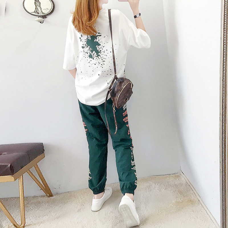 Sports And Leisure Women's Loose Trousers Summer Short-sleeved Student Two-piece Suit