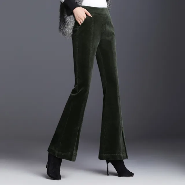 New Drape Micro pants Women's Cropped Trousers Slit Corduroy Green - Shop at LoveMi