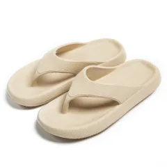 Women's Summer Thick Sole Herringbone Bathroom Home Slippers - Beige - View 1