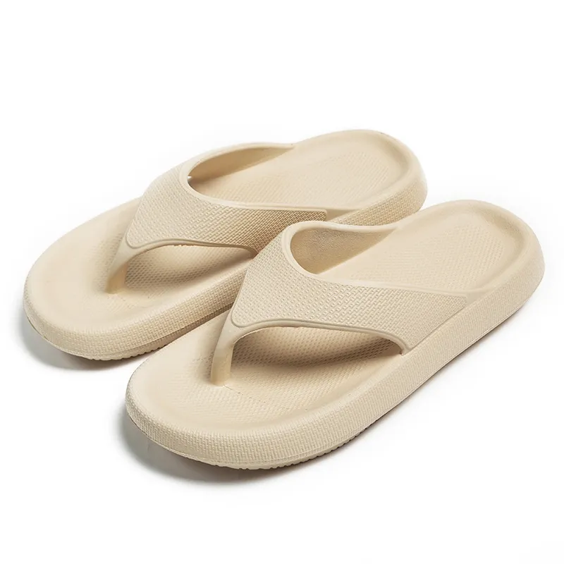 Women's Summer Thick Sole Herringbone Bathroom Home Slippers - Beige
