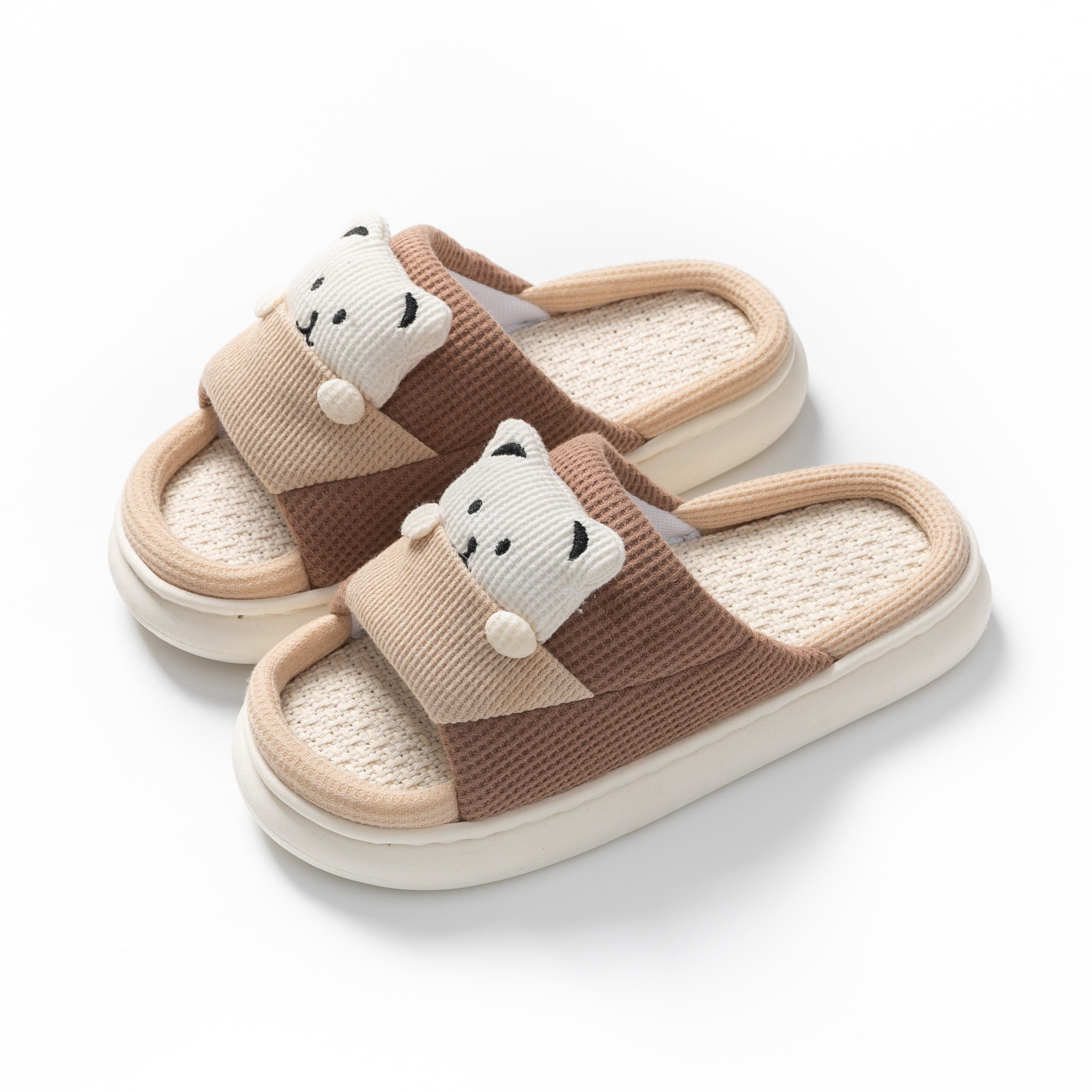 Cute Cartoon Bear Slippers Spring And Autumn Fashion Thick-soled  Mute Linen Slipper Women's House Shoes - Image 10
