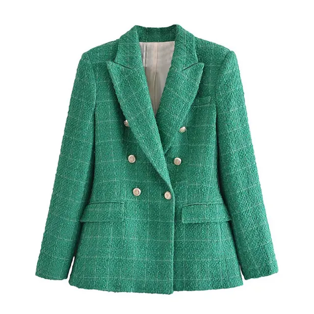 European And American Style Texture Double breasted Casual Suit Jacket Women Green - Shop at LoveMi