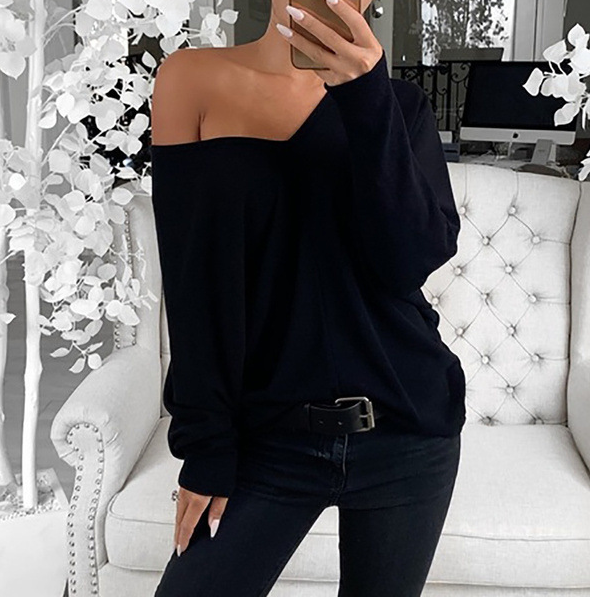 Title 5, Simple Big V-neck Drop Shoulder Loose Long Sleeves