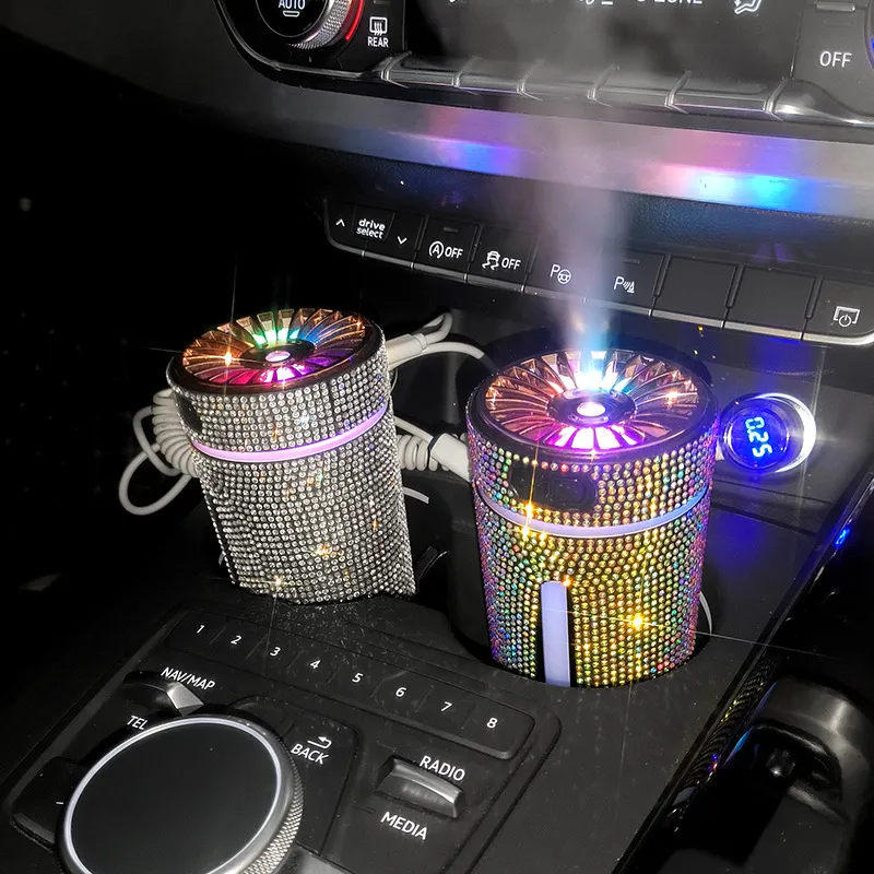 Luxury Diamond Car Humidifier LED Light Car Diffuser Auto Air Purifier Aromatherapy Diffuser Air Freshener Car Accessories For Woman – image 2