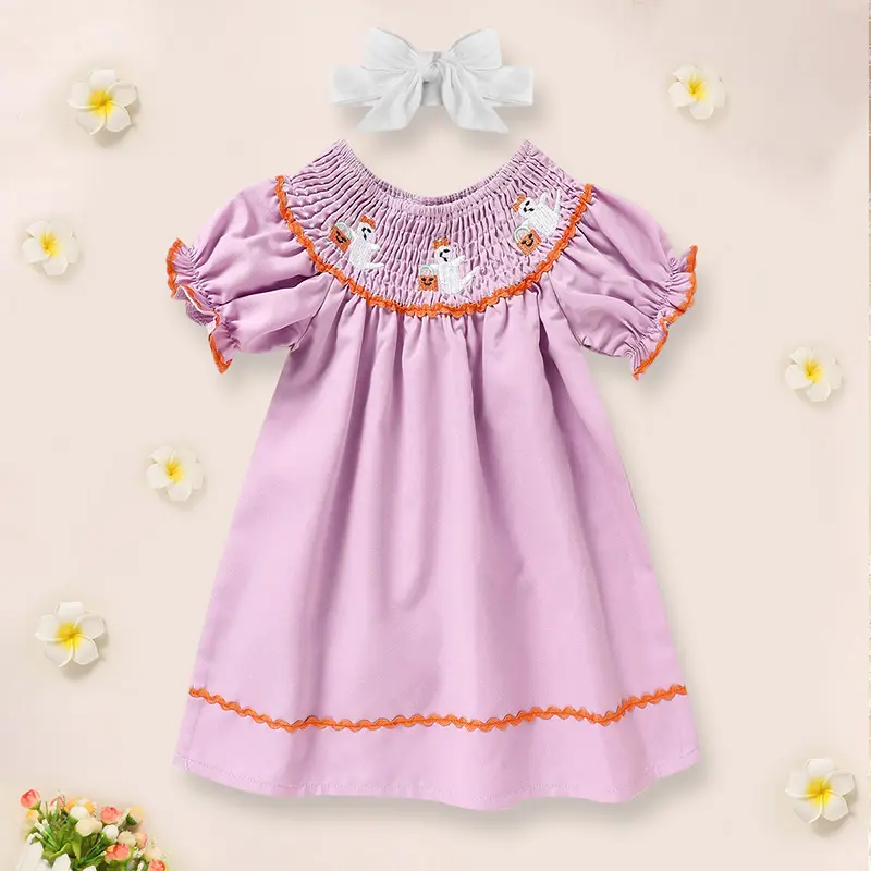 Infant Baby Girls Halloween Dress Ghost Embroidery
