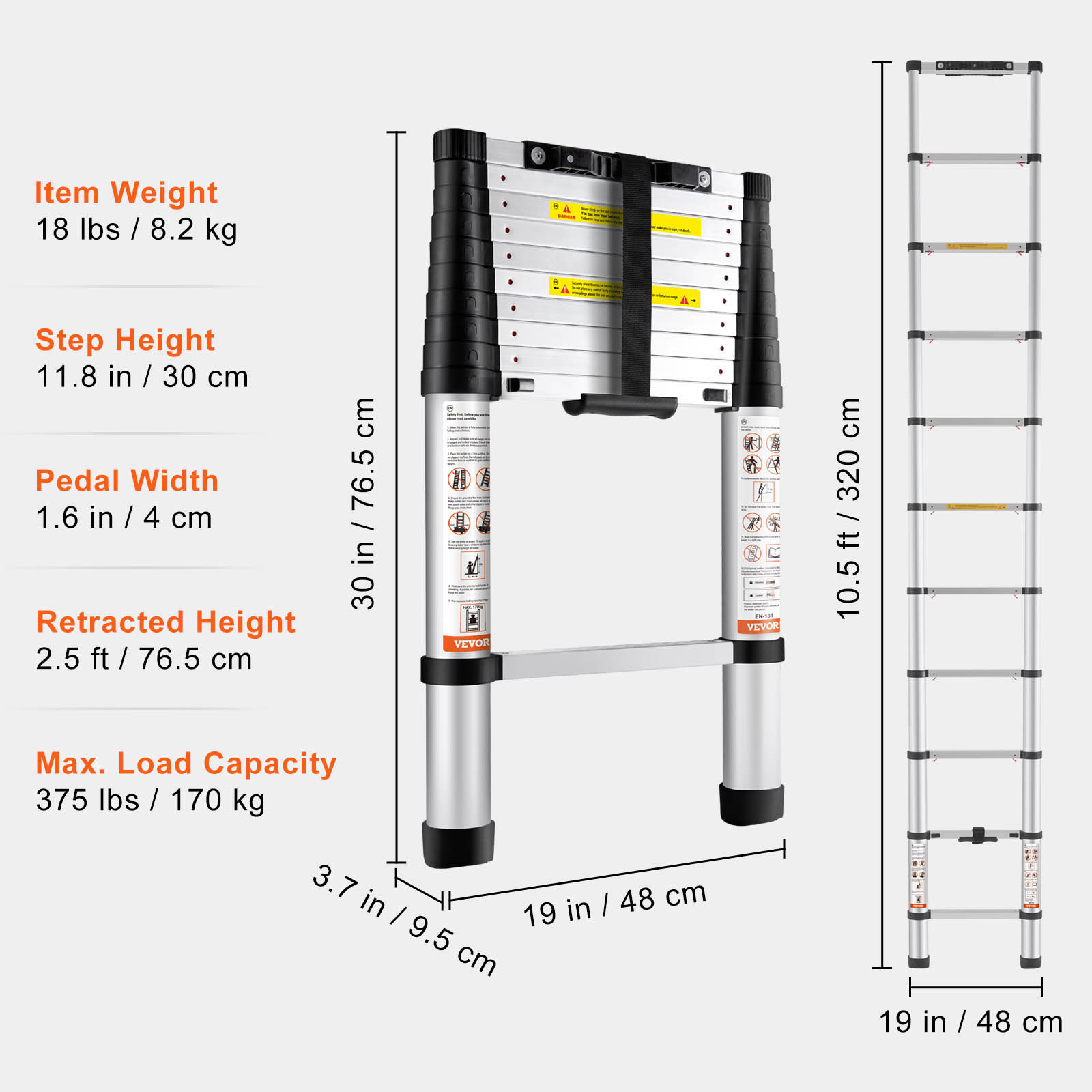 VEVOR Telescoping Ladder Aluminum Extension Step 10.5 Ft Multi-purpose Portable image 2