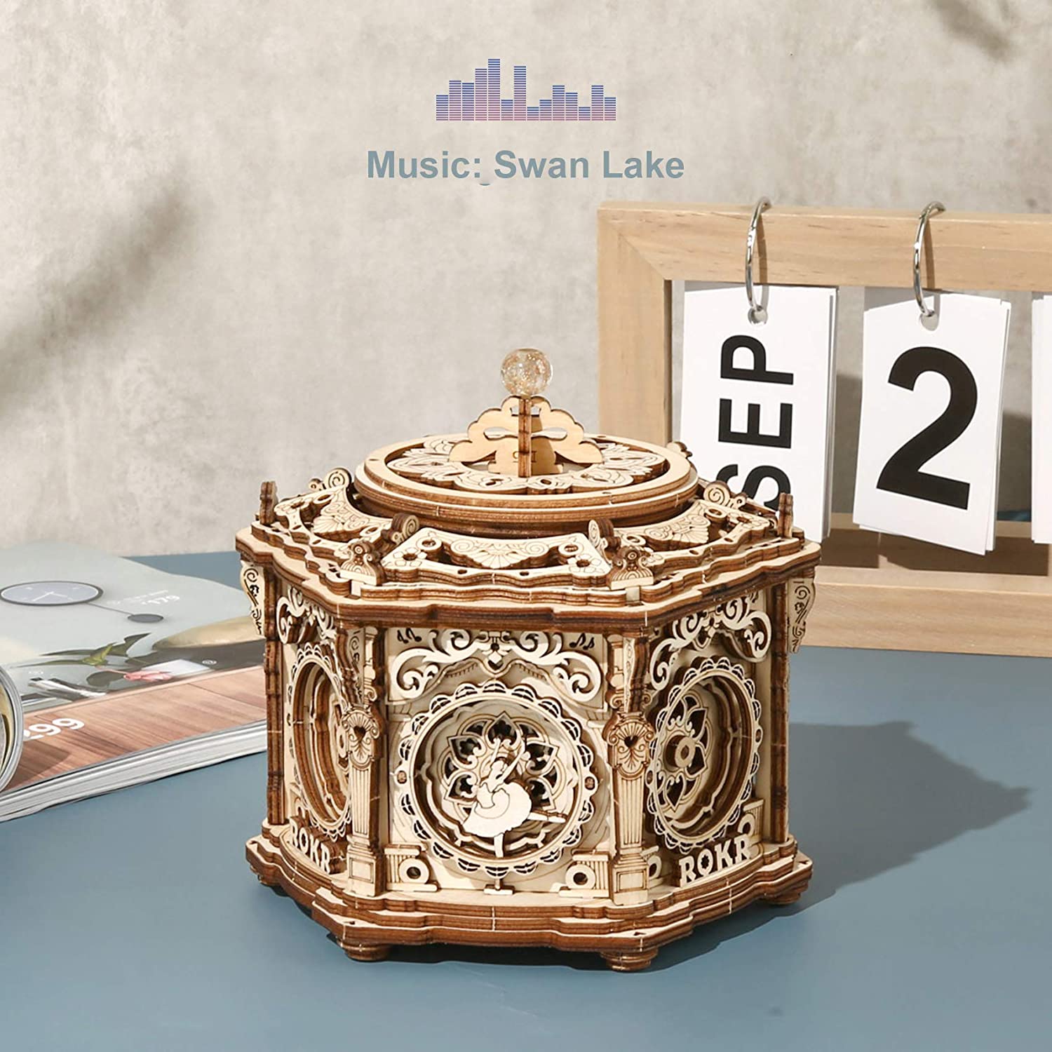 Robotime Rokr DIY Mechanical Music Box Kit 3D Wooden Puzzle Box For Adults Self-Assembly Building Project - Secret Garden
