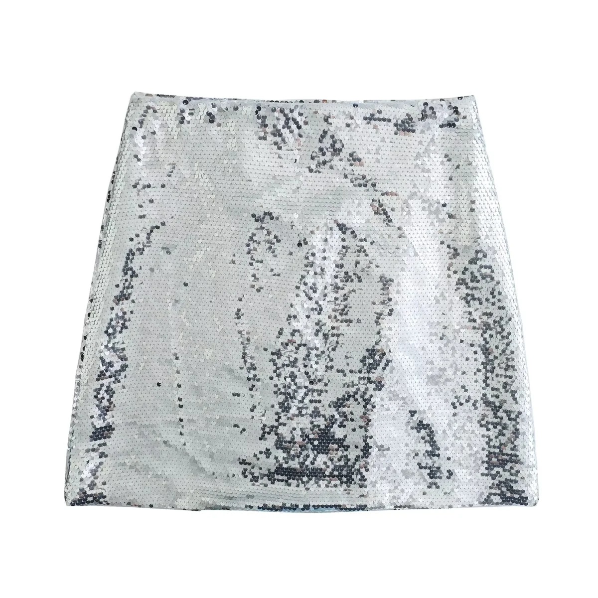 New Women's Fashion Silver Sequin Skirt