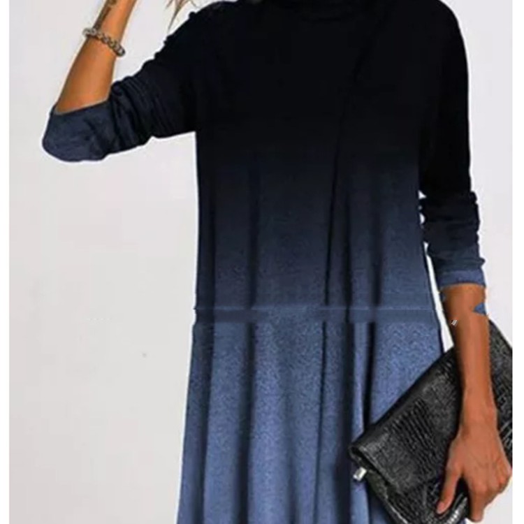 Gradient Print Half-high Neck Long-sleeved Loose Dress