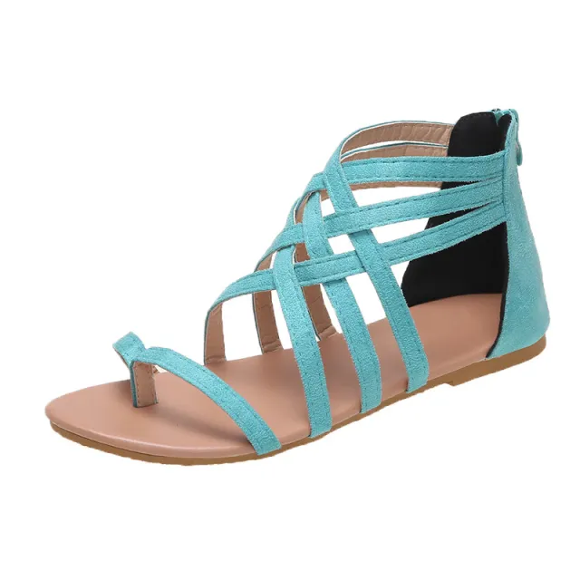 Women's Woven Cross Strap Back Zipper Sandals Blue - Shop at LoveMi