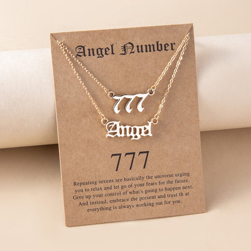 Gold Letter Angel Number 444 777 Multi-layer Chain Necklaces For Women