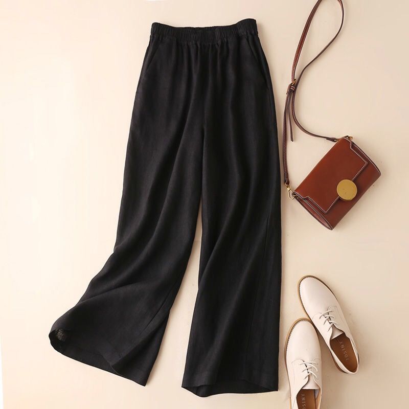 Title 6, Asian Cotton Wide Leg Pants Solid Color Women