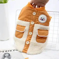 Dog Padded Warm Double Pocket Spliced Jacket - Orange - View 1