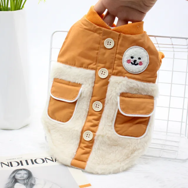Dog Padded Warm Double Pocket Spliced Jacket Orange - Shop at LoveMi