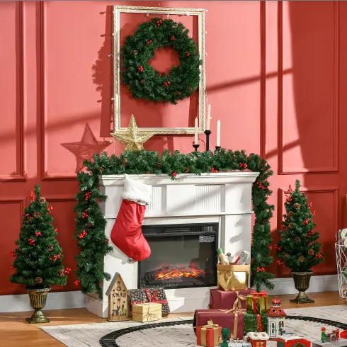 HOMCOM Prelit Holiday Christmas 4-Piece Set, Garland