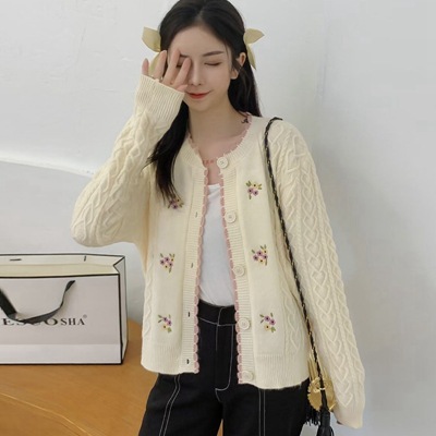 Women's Autumn And Winter New Pastoral Style Cable Knit Sweater Coat