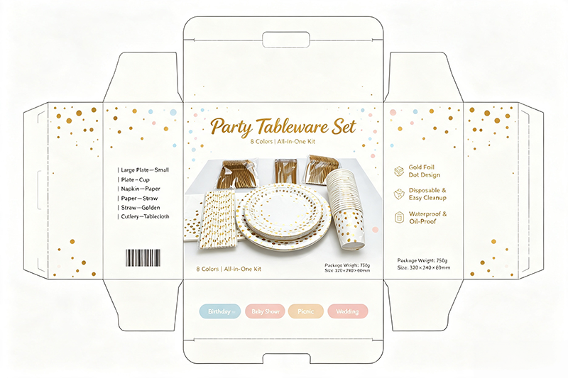 Disposable Gold Dot Party Tableware Set, Paper Plates Cups Napkins Straws Golden Cutlery Tablecloth, All In One Party Supplies For Birthday Baby Shower Wedding Picnic, 8 Colors Available - image 6