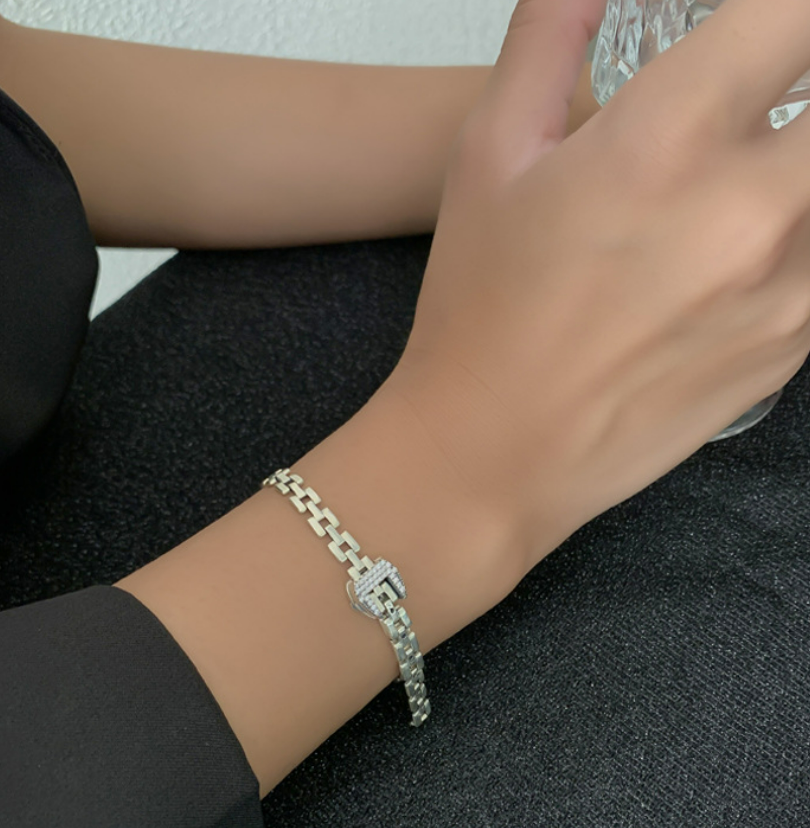 S925 Sterling Silver Bracelet Women's Light Luxury Design Watch Band Belt Buckle