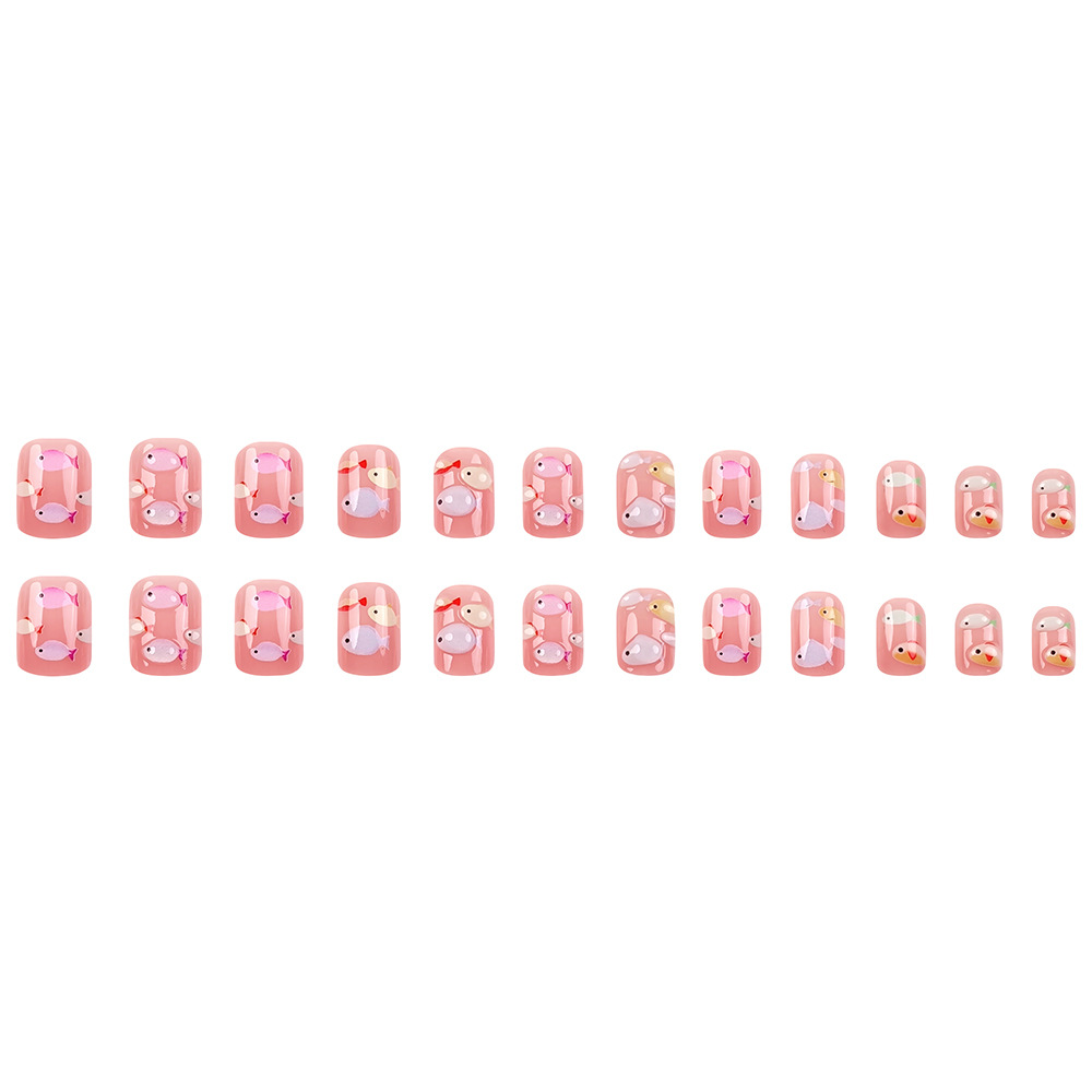 24 Pieces Of Short Square Acrylic Nail Stickers For 3D Ocean Fish, Press-on Nail Gradient Artificial Nails, Including 1 Piece Of Jelly Glue And 1 Nail File. Wearable Nail Accessories. — foto 2