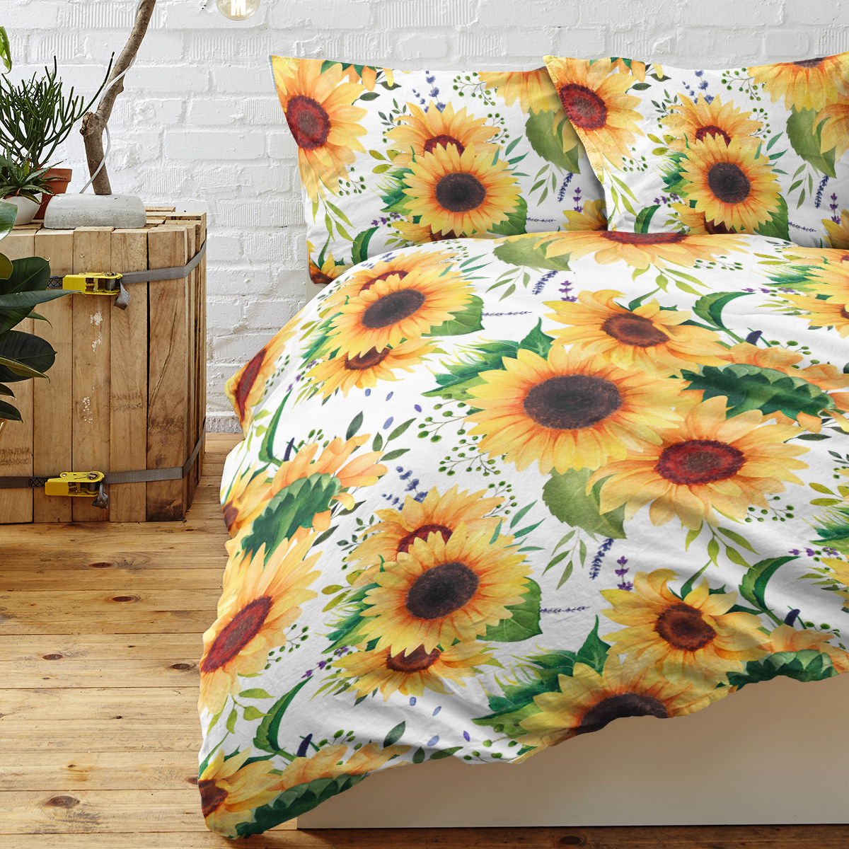 Sunflower Duvet Cover Set, Plant Comforter Cover Set, Retro Yellow Flower... 2