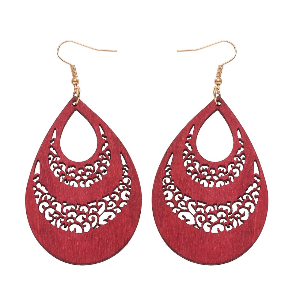 Wood Hollow Waterdrop Earring Jewelry