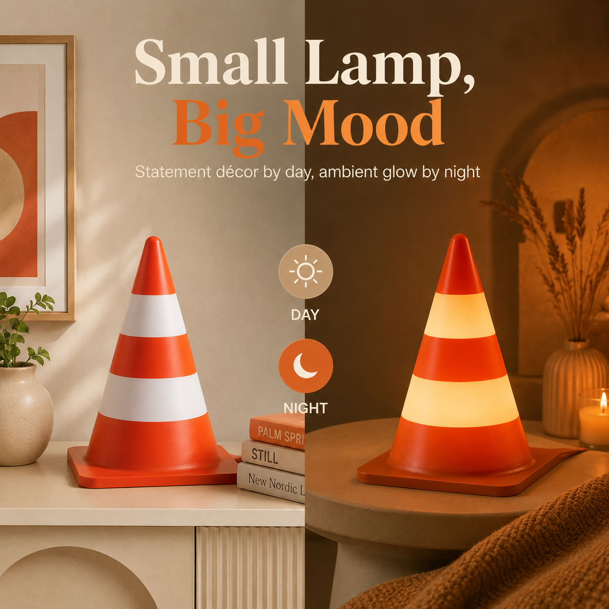 3D Printed Retro Traffic Cone Lamp, Touch Control Night Light, USB-C Rechargeable Desk Lamp, 3 Light Modes, Cute Cone Decor Gift view 4