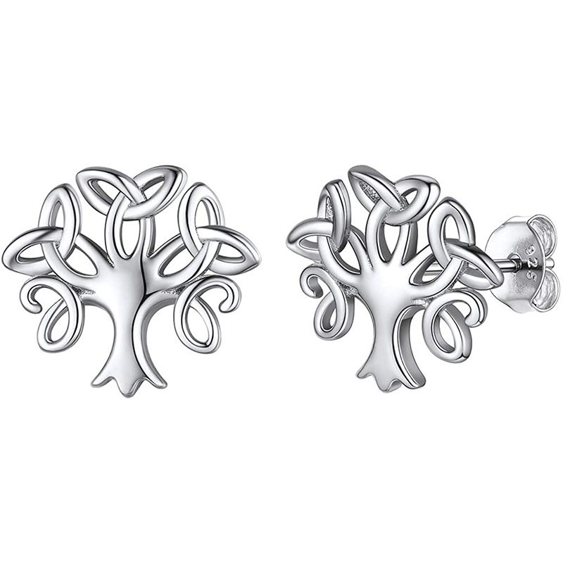 Title 5, S925 Silver Ear Nail Female Life Tree