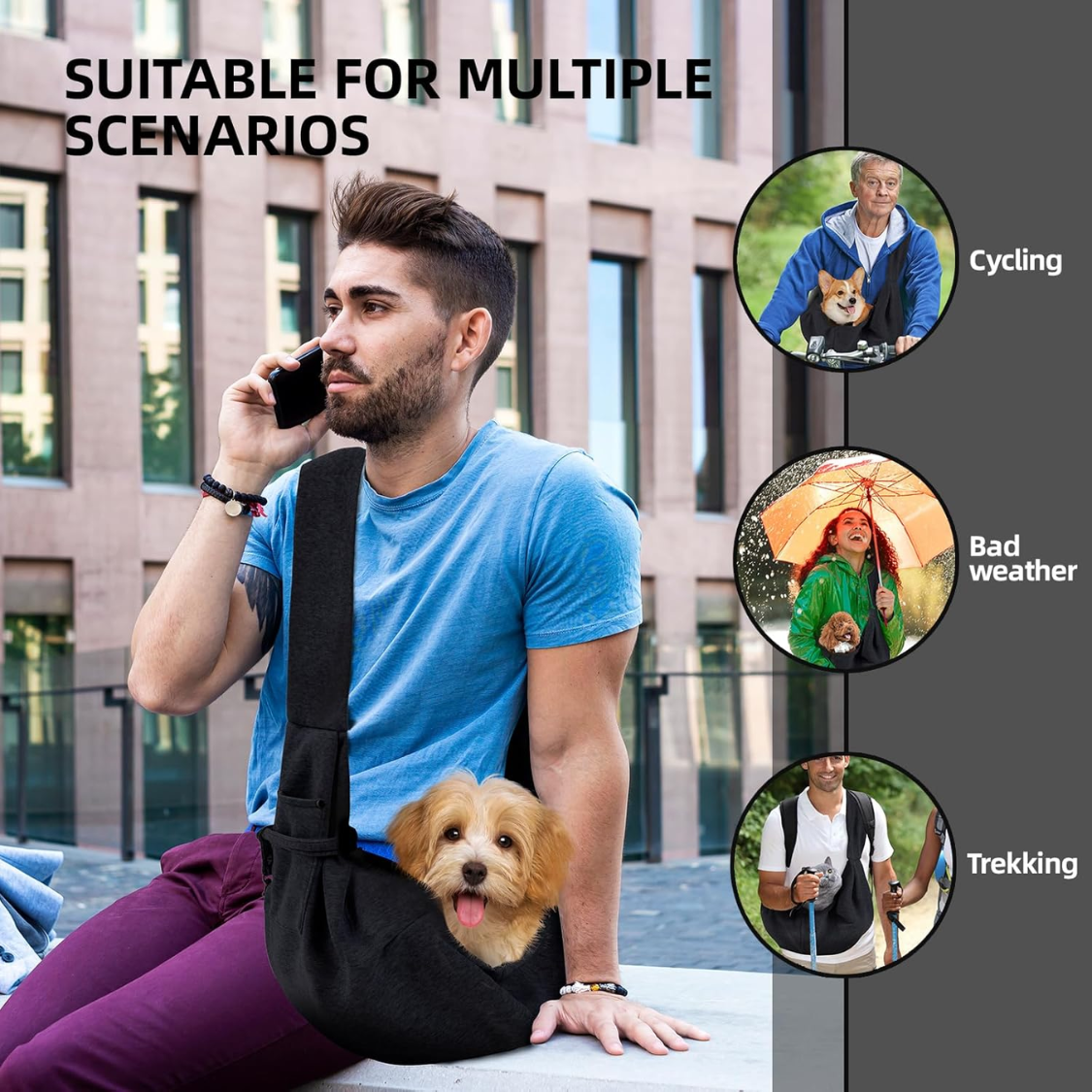 Dog Carrier Sling  Reversible Puppy Carrier Purse With Storage Pocket, Hand Free Dog Sling Carrier For Carry Small Dogs And Cats, Travel Safety Harness, Dog And Cat Harness — foto 2
