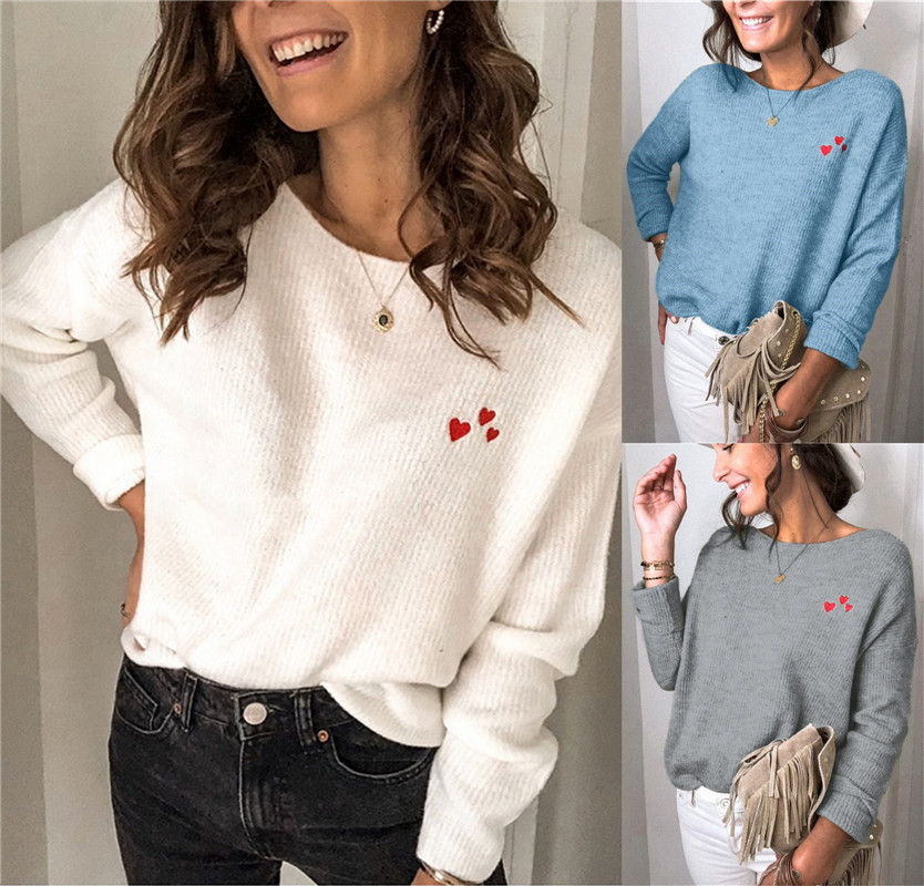 Title 4, Losse effen kleur Pullover Chest Love Sweater D...