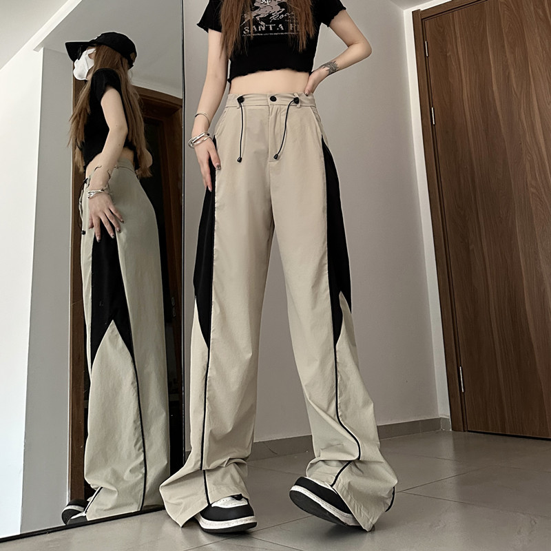 Title 20, Retro Wide-leg Pants for Women, Loose Fit, Draw...