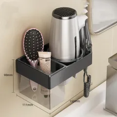 Punch-free Wall Hanging Bathroom Toilet Hair Dryer Rack Bracket - Black - View 1