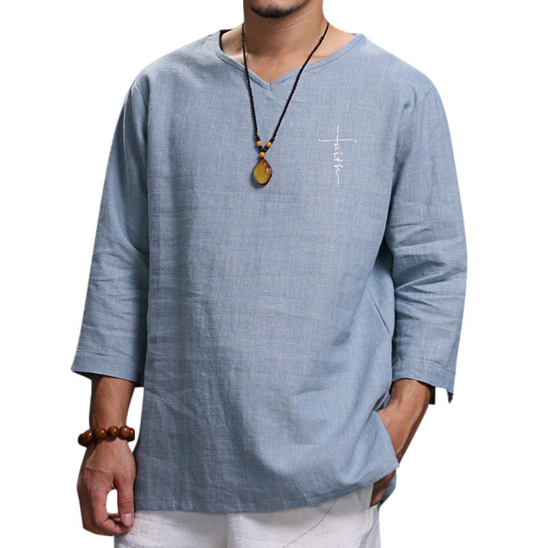 Men's Pullover Cotton Linen Solid Color Casual Loose