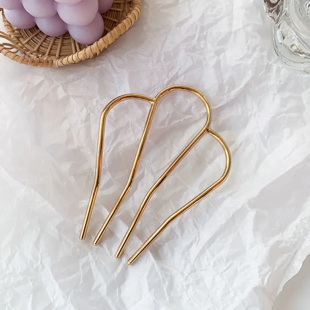 M shaped Metal Plate Hairpin French Style Gold - Shop at LoveMi