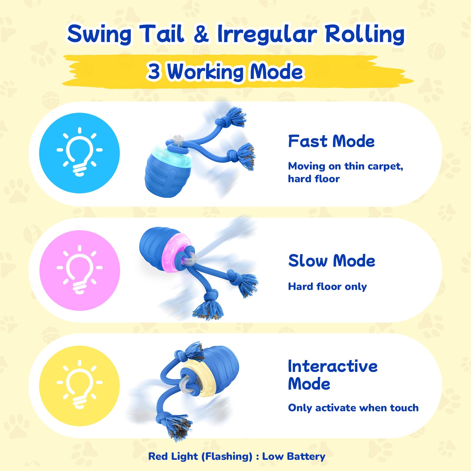 Interactive Dog Toys, Automatic Rolling Dogs Toy With Rope For Medium Large Dogs, Touch Activated Moving Dog Ball For Boredom 7