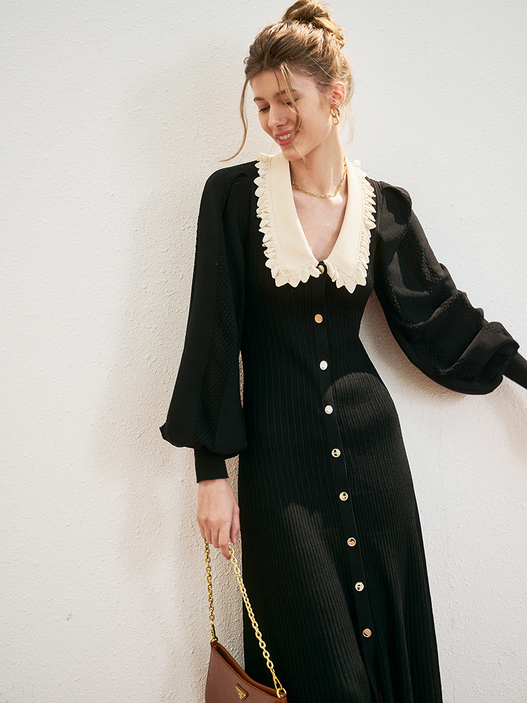 Lapel A-Line Maxi Dress