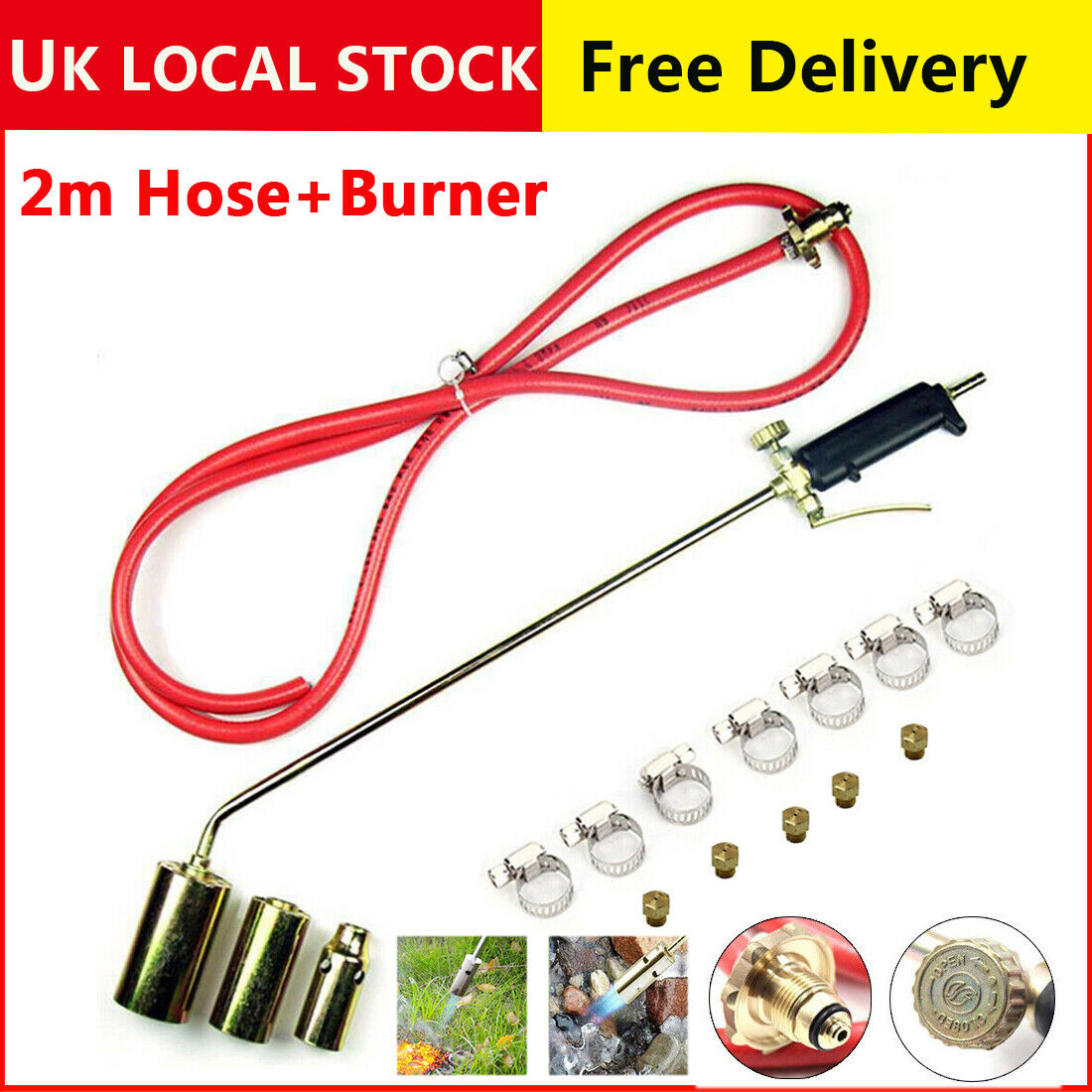 Long Arm Torch Burner Propane Butane Gas Blow Roofers Brazing Set 3 Burner Hose