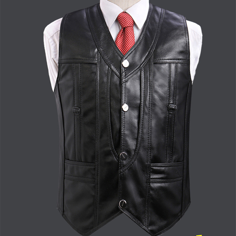 Middle-aged And Elderly Men's Top Layer Leather Vest For Fishing