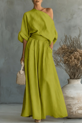 One-shoulder Off-the-shoulder Waist-tied Wide-leg Jumpsuit