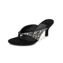 Women's Handmade Suede Rhinestone Kitten Heel Thong Sandals, High Heel Open-Toe Mule Slides With Pigskin Lining & Sheepskin Insole view 6