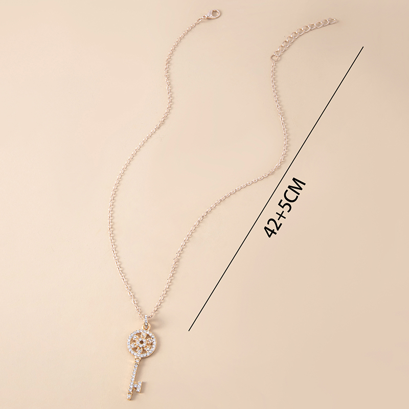 Gold Color Iced Out Crystal Key Pendant Necklace For Women