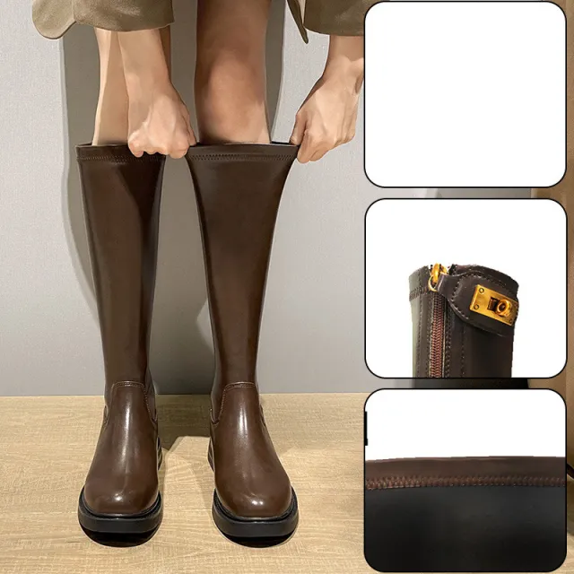 Fashion Ladies Brown Long Barrel Plus Size Knight Boots Brown - Shop at LoveMi