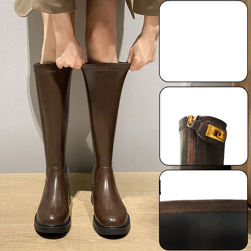 Fashion Ladies Brown Long Barrel Plus Size Knight Boots - Brown